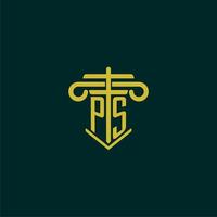PS initial monogram logo design for law firm with pillar vector image