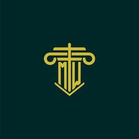 MW initial monogram logo design for law firm with pillar vector image
