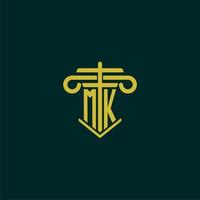 MK initial monogram logo design for law firm with pillar vector image