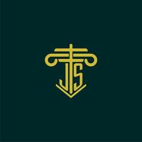 JS initial monogram logo design for law firm with pillar vector image