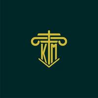 KM initial monogram logo design for law firm with pillar vector image