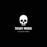 scary music logo, skull combine with piano logo concept vector