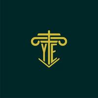 YE initial monogram logo design for law firm with pillar vector image