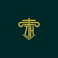 ZH initial monogram logo design for law firm with pillar vector image