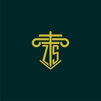 ZS initial monogram logo design for law firm with pillar vector image