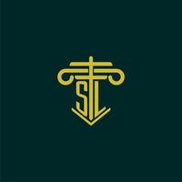 SL initial monogram logo design for law firm with pillar vector image