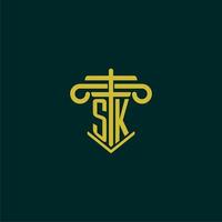 SK initial monogram logo design for law firm with pillar vector image