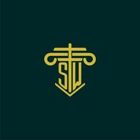 SW initial monogram logo design for law firm with pillar vector image