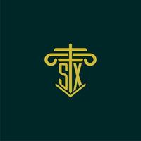 SX initial monogram logo design for law firm with pillar vector image
