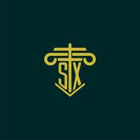 SX initial monogram logo design for law firm with pillar vector image