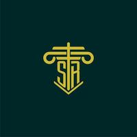 SR initial monogram logo design for law firm with pillar vector image