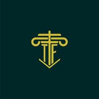 TF initial monogram logo design for law firm with pillar vector image