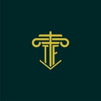 TF initial monogram logo design for law firm with pillar vector image