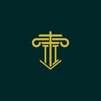 TI initial monogram logo design for law firm with pillar vector image