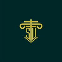 SU initial monogram logo design for law firm with pillar vector image