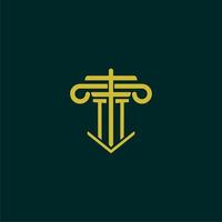 TT initial monogram logo design for law firm with pillar vector image