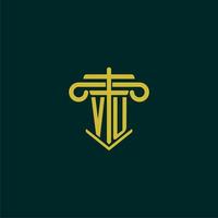 VU initial monogram logo design for law firm with pillar vector image