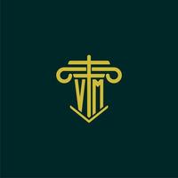 VM initial monogram logo design for law firm with pillar vector image
