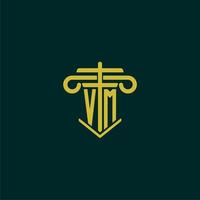 VM initial monogram logo design for law firm with pillar vector image