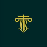 VK initial monogram logo design for law firm with pillar vector image