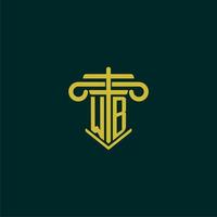 WB initial monogram logo design for law firm with pillar vector image