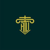 RU initial monogram logo design for law firm with pillar vector image