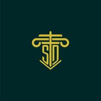 SD initial monogram logo design for law firm with pillar vector image