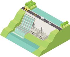 Vector isometric renewable electricity generation, hydroelectric and tidal power stations, Suitable for Diagrams, Game Asset, And Other asset