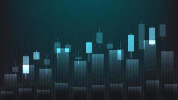 Financial business statistics with bar graph and candlestick chart show stock market price on dark green background vector