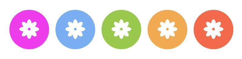 Multi colored flat icons on round backgrounds. Flower multicolor circle vector icon on white background