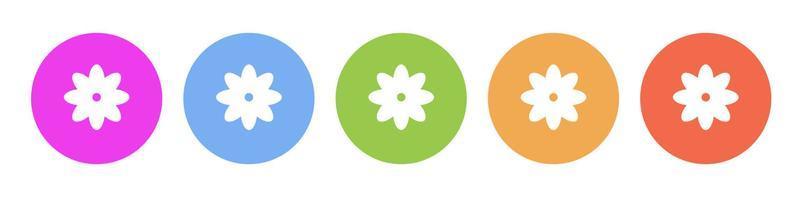 Multi colored flat icons on round backgrounds. Flower multicolor circle vector icon on white background