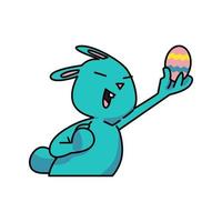 blue easter bunny holding easter eggs flat vector illustration
