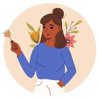 hermosa muchachas con flores niña fuerza, feminismo, hermandad concepto. vector