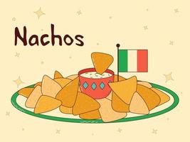 Mexican traditional food. Nachos. Vector illustration in hand drawn style