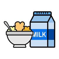 Illustration Vector Graphic of milk cereal, breakfast food, bowl icon