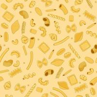 Seamless pattern with pasta in different shapes. Vector graphics.