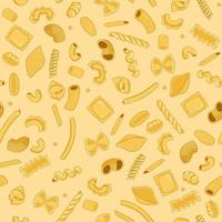 Seamless pattern with pasta in different shapes. Vector graphics.