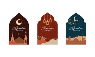 Collection of Ramadan Kareem with Islamic Frame and Modern Boho Style Design vector