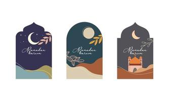 Collection of Ramadan Kareem with Islamic Frame and Modern Boho Style Design vector