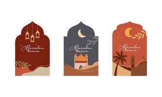 Collection of Ramadan Kareem with Islamic Frame and Modern Boho Style Design vector