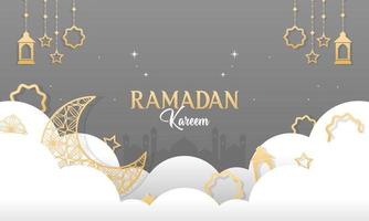 Ramadan Kareem Islamic Festival with Paper Cut Style Background vector