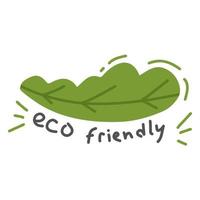 eco friendly badge, logo. Vector illustration of a green leaf with the inscription eco