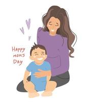 Vector illustration of a mother with a child. Happy Mother's Day greeting card.