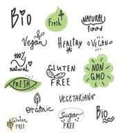 Set of bio, natural, organic, vegetarian labels. Vector hand written words