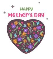 Heart logo made from flowers and plants. Happy mother's day card vector