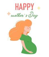 Happy Mother's Day. Pregnant girl with red hair. Mother's day card vector