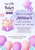 birthday party invitation template with kitty mermaid vector