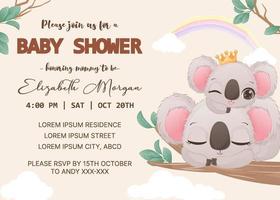 baby shower invitation template with koala vector