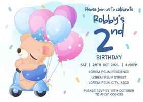 Adorable birthday party invitation template with baby bear vector