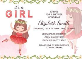baby shower invitation template with cute girl vector